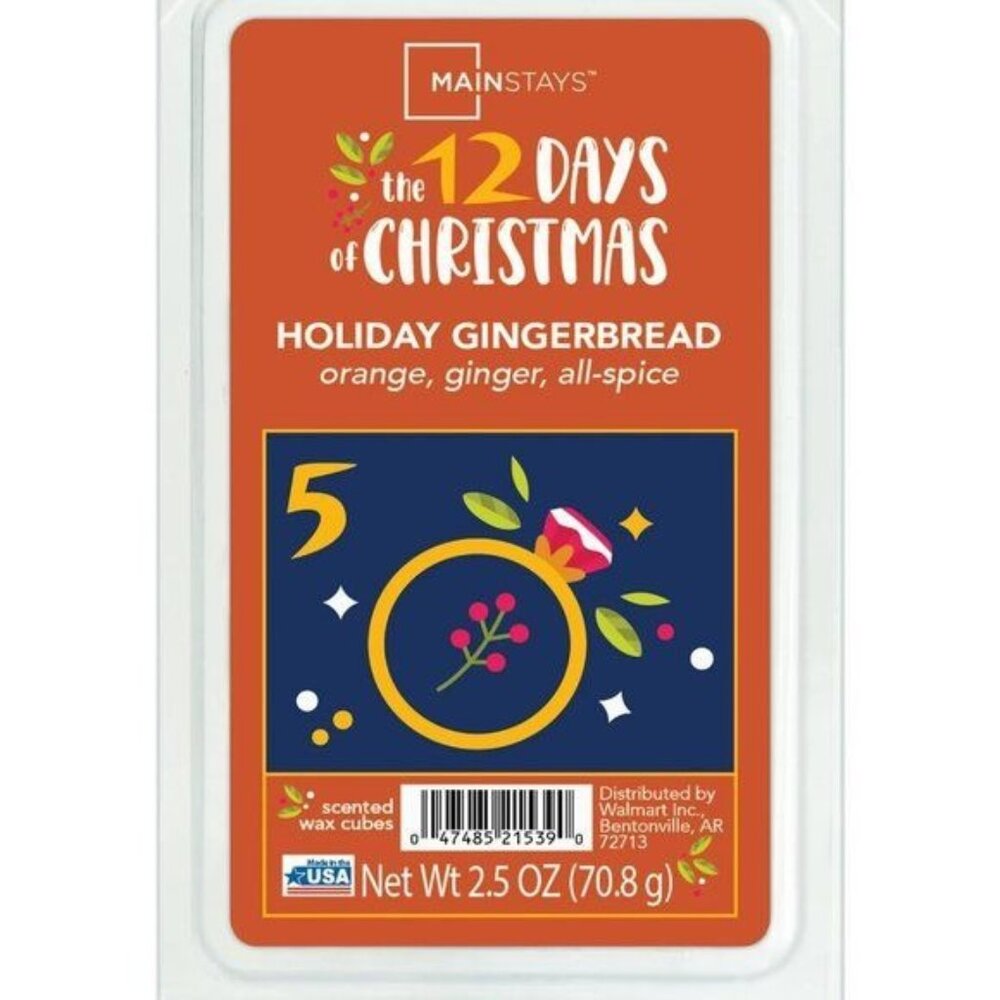 Mainstays 5th Day 12 Days Of Christmas Holiday Gingerbread Scented Wax Cubes NEW